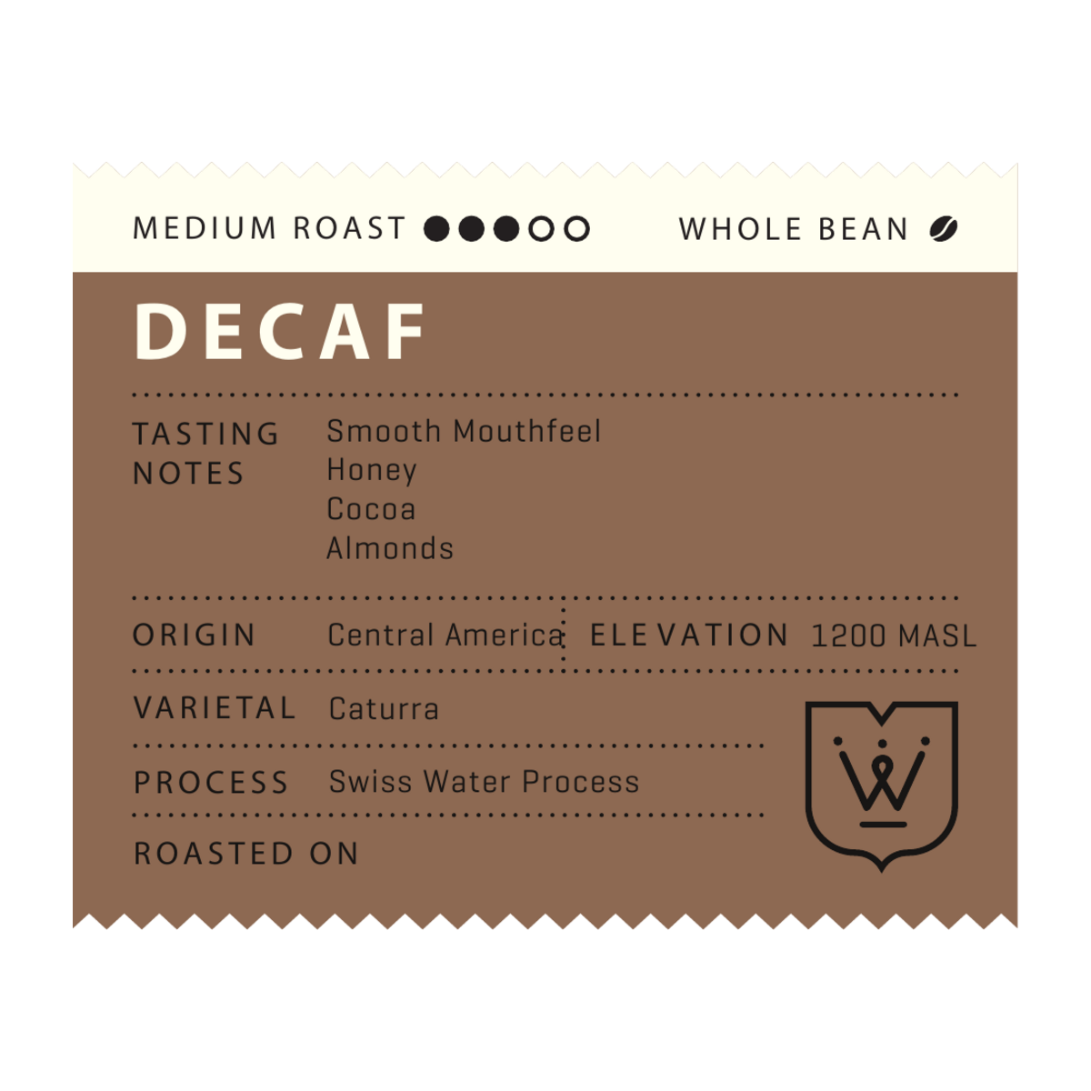 Winfield Decaf – Swiss Water Process Medium Roast Whole Bean Coffee